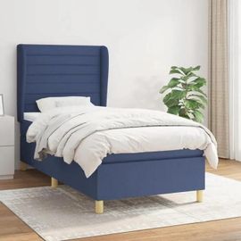 Vidaxl Lit À Sommier Tapissier Avec Matelas Bleu 90x200 Cm Tissu - Modèle 3128579