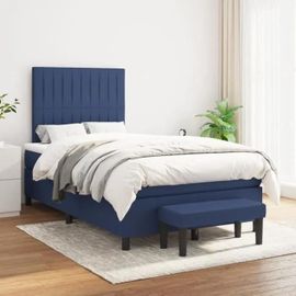 3136747 Vidaxl Lit À Sommier Tapissier Avec Matelas Bleu 120x200 Cm Tissu