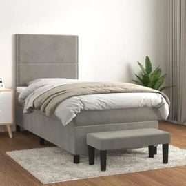 Vidaxl Lit À Sommier Tapissier Et Matelas Gris Clair 90x200 Cm Velours - Modèle 3137761