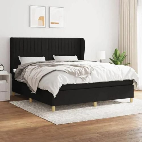 3128695 Vidaxl Lit À Sommier Tapissier Avec Matelas Noir 160x200 Cm Tissu