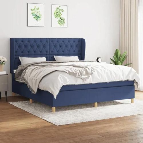 3128779 Vidaxl Lit À Sommier Tapissier Avec Matelas Bleu 160x200 Cm Tissu