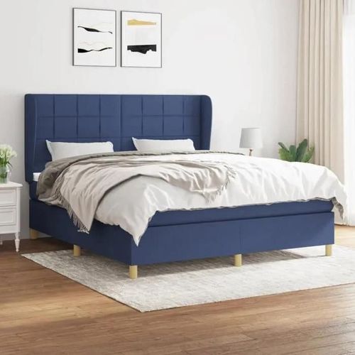 3128547 Vidaxl Lit À Sommier Tapissier Avec Matelas Bleu 180x200 Cm Tissu