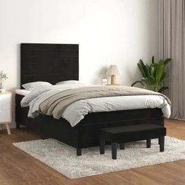 3137895 Vidaxl Lit À Sommier Tapissier Avec Matelas Noir 120x200 Cm Velours