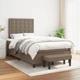 3136905 Vidaxl Lit À Sommier Tapissier Avec Matelas Taupe 120x200 Cm Tissu