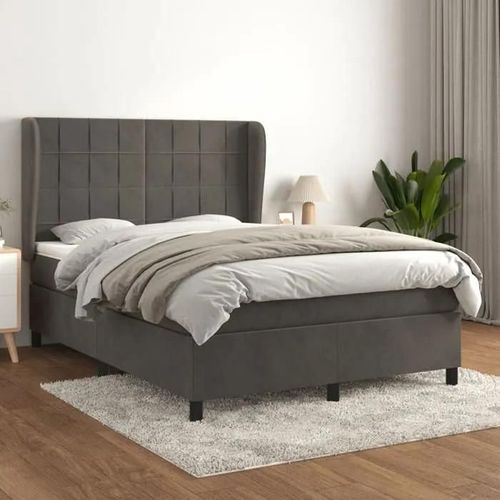 3129214 vidaXL Lit à sommier tapissier et matelas Gris foncé 140x200cm Velours