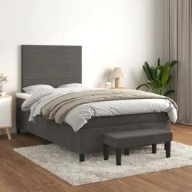 3137894 Vidaxl Lit À Sommier Tapissier Et Matelas Gris Foncé 120x200cm Velours