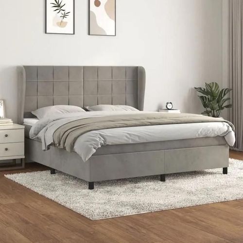 3129219 Vidaxl Lit À Sommier Tapissier Et Matelas Gris Clair 160x200cm Velours
