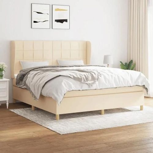 3128538 vidaXL Lit à sommier tapissier avec matelas Crème 160x200 cm Tissu