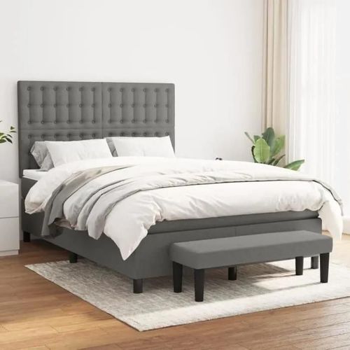 Vidaxl Lit À Sommier Tapissier Avec Matelas Gris Foncé 140x190cm Tissu - Modèle 3136910