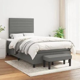 3136662 Vidaxl Lit À Sommier Tapissier Avec Matelas Gris Foncé 120x200cm Tissu