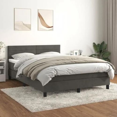 3141360 Vidaxl Lit À Sommier Tapissier Et Matelas Gris Foncé 140x190cm Velours