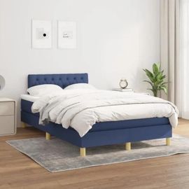 3140847 Vidaxl Lit À Sommier Tapissier Avec Matelas Bleu 120x200 Cm Tissu