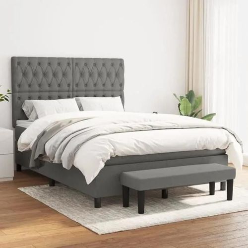 Vidaxl Lit À Sommier Tapissier Avec Matelas Gris Foncé 140x190cm Tissu - Modèle 3136830