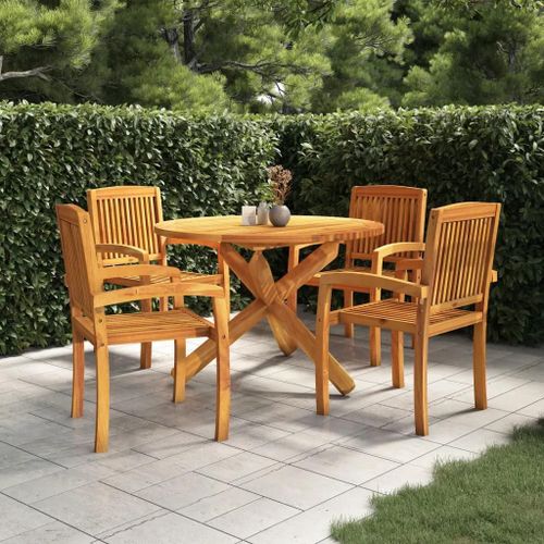 Prolenta Premium - Ensemble À Manger De Jardin 5 Pcs Bois De Teck Massif