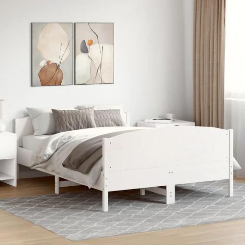 Cadre De Lit Sans Matelas Blanc 120x200 Cm Bois De Pin Massif