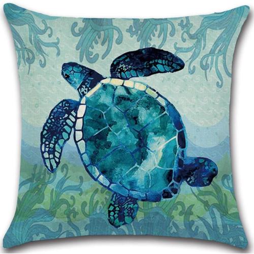 Housse De Coussin Rétro Vie Marine, Taie D'oreiller En Coton Et Lin, Motif Méduse, Tortue, Taie D'oreiller Décorative Pour Canapé Et Lit