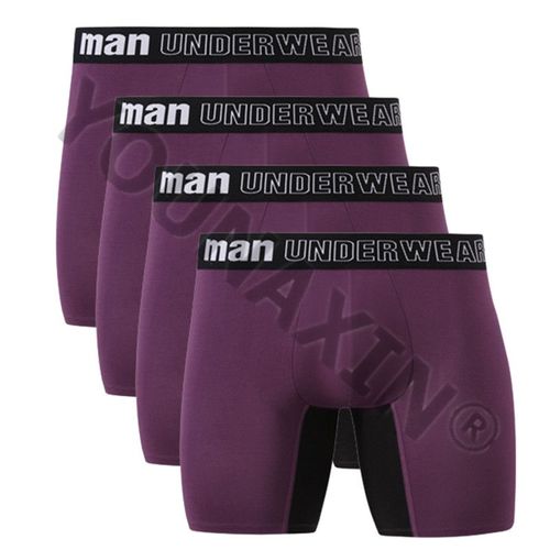 Caleçon En Fiber De Bambou Pour Homme,4 Pièces,Grande Taille,Sexy,Sous-Vêtement,Caleçon Long M L Xl 2xl 3xl 4xl 5xl 6xl 7xl - Type 4 Purple Black-Asian Size 7xl