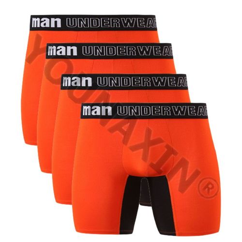 Caleçon En Fiber De Bambou Pour Homme,4 Pièces,Grande Taille,Sexy,Sous-Vêtement,Caleçon Long M L Xl 2xl 3xl 4xl 5xl 6xl 7xl - Type 4 Orange Black-Asian Size 7xl