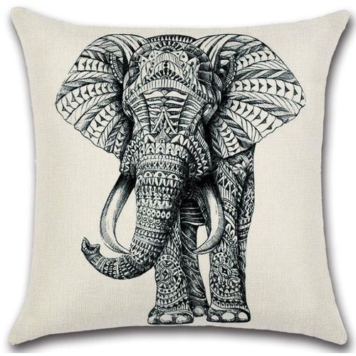Juste De Coussin En Lin De Coton Dessiné À La Main, Série Éléphant, Croquis Noir Et Blanc, Voiture, Décoration De La Maison, Canapé, Taie D'oreiller Décorative