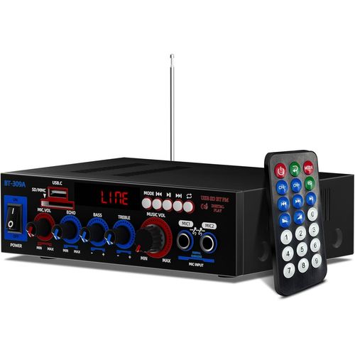 ChenQuanSarl-Mini Amplificateur De Puissance Bluetooth 5.0, Puissance Crête 800W Stereo Hi-Fi Digital Amp 2.0 Channel 30W +30W Avec Entrée Usb/Mixer Karaoke/Fm/Sd, 12V / 220V Pour Ampli Voiture, Home