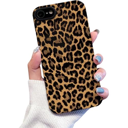 Compatible Avec Coque Iphone 7/8/Se Mignon Mode Marron Leopard Motif Cuir Simple Housse Pour Femme Fille Doux Silicone Protection Etui-Noir