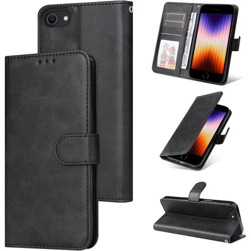 Coque Pour Iphone 8/7/Se 2022/20 Cuir Pu, Portefeuille Etui Pour Iphone 6s Coque Magnétique Flip Case Avec Fonction Support Fente Carte Housse Pour Iphone 6 4.7¿ 360 Degrés Protection, Noir