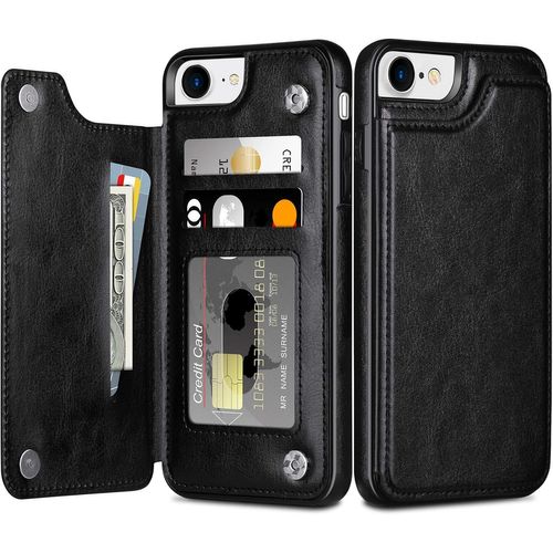 Coque Pour Iphone Se 2022/Se 2020 Pochette De Portefeuille Coque De Protection Antichoc Avec Flip Fermeture Magnétique Support Slot De Carte Étui Housse Cuir Pu Pour Iphone 7/8/Se 2/Se3-Noir