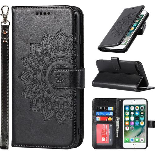 Coque Pour Iphone 7 Plus/8 Plus, Étui Portefeuille En Cuir Pu Avec Fentes Pour Cartes, Fermeture Magnétique, Protection - Noir