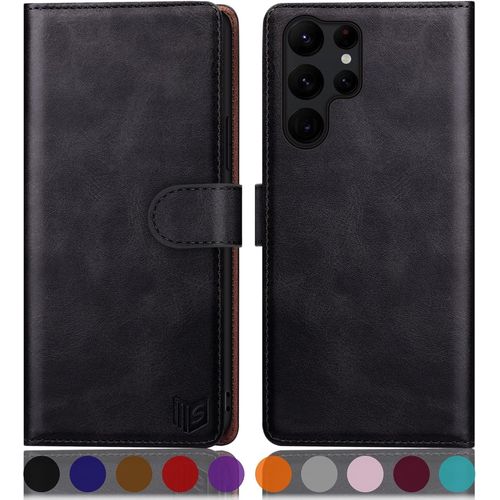 Etui Coque Pour Samsung Galaxy S23 Ultra [Rfid Blocage] [Magnétique Protection] Fentes Pour Cartes Protection Etui Housse Premium En Cuir Pu,Samsung S23 Ultra Etui Portefeuille Le Noir