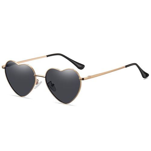 Ruobo Amour Coeur En Forme De Lunettes De Soleil Polarisées Femmes Hommes Doux Design Lunettes Fête Lunettes De Soleil Lunettes Extérieures Uv400 Oculos De Sol - Type Black-Gold-Metal Frame