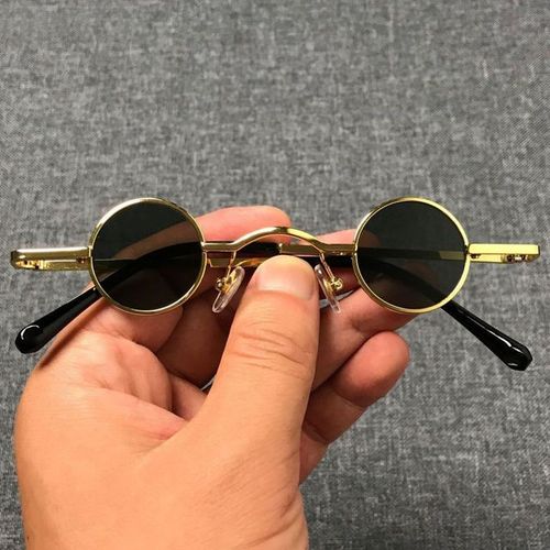 Punk Rond Rétro Lunettes De Soleil Pour Hommes Et Femmes Ultra Petit Cadre Hip Hop Style Ins Mode 2023 - Type Gold-Black