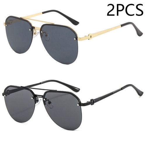 Lunettes De Soleil Classiques À Double Faisceau Pour Femmes,Demi-Monture En Métal,Lunettes D'extérieur,Nouvelle Mode - Type 2pcs Gold Black #A