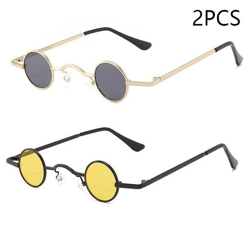 Lunettes De Soleil Vintage Rock Punk Pour Hommes,Petites Lunettes De Soleil Rondes Classiques Pour Femmes,Monture En Métal À Large Pont,Lentille Noire,Lunettes De Conduite - Type Gold Black #B