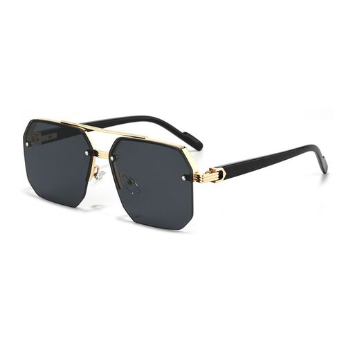 Lunettes De Soleil Surdimensionnées Rétro À Double Pont Pour Hommes Et Femmes,Carrées En Métal,Nuances Dégradées,Uv400,Tendance - Type Gold Black