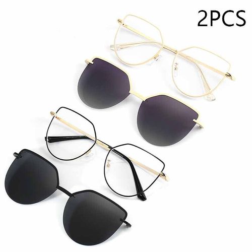 Lunettes De Soleil ?il De Chat Anti-Lumière Bleue Pour Femmes,Montures Polarisées,Clip Magnétique,Lunettes D'ordinateur Pour Dames,Mode,7002 - Type 2pcs Gold Black