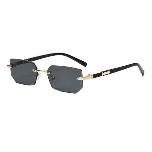 Lunettes De Soleil Sans Monture Tendance Pour Hommes Et Femmes,Verres De Soleil Rectangulaires Sans Cadre,Nuances Rétro,Lunettes De Voyage D'été Uv400 - Type Black-Or