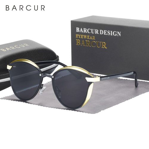 Barcur Style Lunettes De Soleil Polarisées Pour Femmes Catmore Rond Soleil Verre Dames Femme Lunettes Accessoire Uvab Protection - Type Gold Black #B