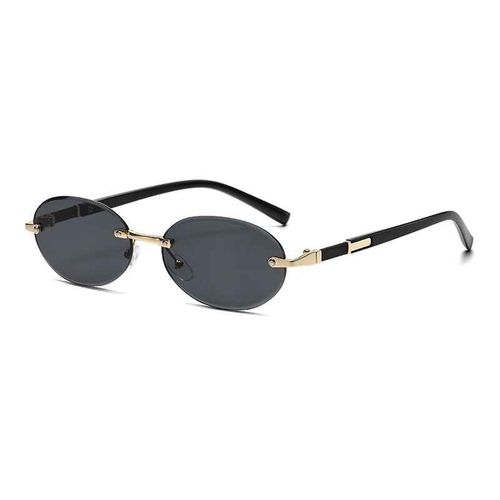 Lunettes De Soleil Ovales Populaires Pour Femmes Et Hommes,Pour Voyage D'été,Uv400,Sans Bords,Rondes,À La Mode,Gafas De Sol - Type Gold Black-Or