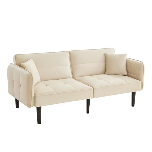 Canapé-Lit Réglable 2 En 1 ¿ Deux Places Avec Revêtement En Velours, Accoudoirs Rabattables Et Fonction Couchage
