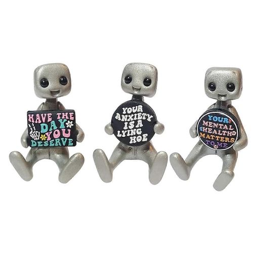 Statue De Robot Mignon, Décoration De Bureau Amusante Mignonne Inspirante, Image De Robot Drôle Adaptée À La Décoration De Bureau (3pcs)