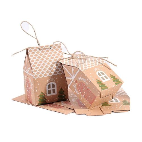 50PCS Kraft Papier Maison Forme avec Corde Bonbons Sac Cadeau Sac Cookie Emballage Boîte Noël Pendentif P