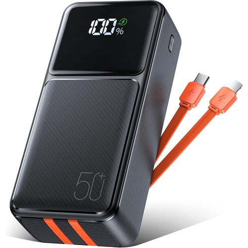Power Bank 50000mah Batterie Externe 22,5 W Rapide Chargement Portable Chargeur Avec Câble Intégré Portable Batterie Usb C, 2 Input + 5 Output Avec Écran Led Powerbank Pour Smartphones Tablette