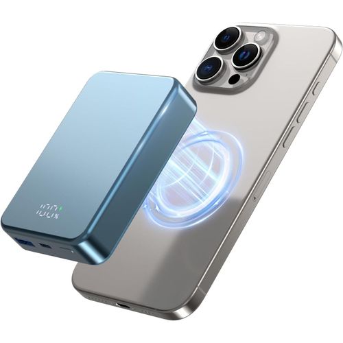 Batterie Magnétique Sans Fil - 26800 Mah - Chargeur Portable Rapide Usb C In&out - Pour Iphone 16/15/4/13/12 Et Autres Téléphones Android - Bleu