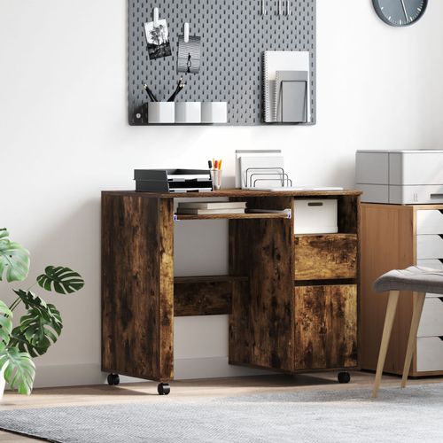 Vidaxl Bureau D'ordi Marron Chêne Fumé Bois D'ingénierie Compact Tiroirs