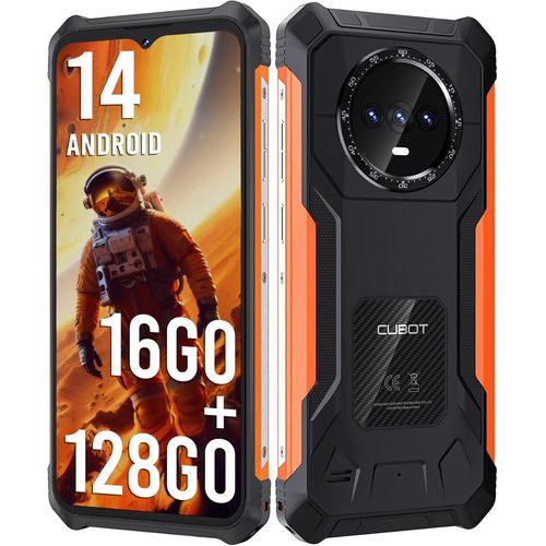 CUBOT Kingkong ES Android 14, 16 Go + 128 Go / 1 to, Caméra 48 MP+16 MP, Écran 6,56''HD+ 90Hz, 5100mAh Smartphone incassable, Dual SIM 4G, Face ID, GPS Orange