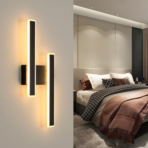 ChenQuanSarl-Applique Murale Intérieure Led, 32W 3600Lm Lampe Murale Design Moderne, Noir Acrylique Luminaire Mural Interieur 3000K Lumière Blanche C Pour Chambre Salon Couloir Escalier