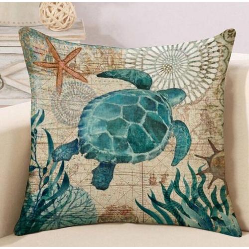 Xinaher ? Housse De Coussin Imprimée Tortue De Mer, Housse De Coussin En Coton Et Lin, Décoration De Maison, Taie D'oreiller, Poulpe, Canapé