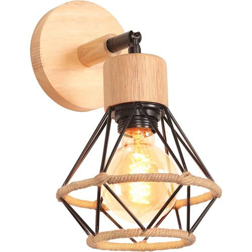 ChenQuanSarl-Applique Murale Industrielle Vintage Plafonnier Luminaire Interieur En Métal Et Chanvre Corde Lampe Murale Bois Rétro Réglable Design Pour Cuisine Salon Chambre (16Cm-B-1Pcs)