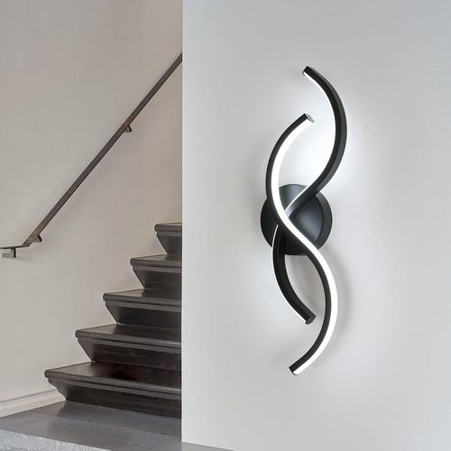 ChenQuanSarl-Applique Murale Intérieure, Noir Lampe Murale Créativité Design Incurvée, Luminaire Mural Moderne Pour Chambre, Salon, Couloir, Escalier, Blanc Froid 6500K