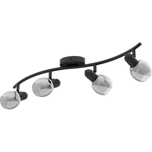 Chenquansarl-Pollica Plafonnier Moderne À 4 Spots En Acier Et Verre Dépoli Noir Transparent Lampe De Cuisine Plafonnier Avec Douille E14